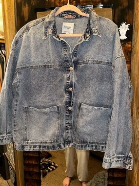kensie Light Blue Washed Denim Jacket with Patch Pockets